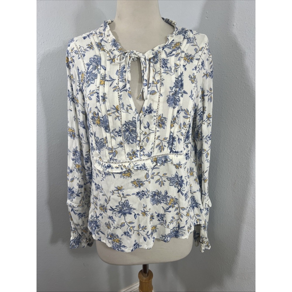 American Rag Cie Top Womens M Floral Ruffle Boho Romantic Cottagecore Blouse